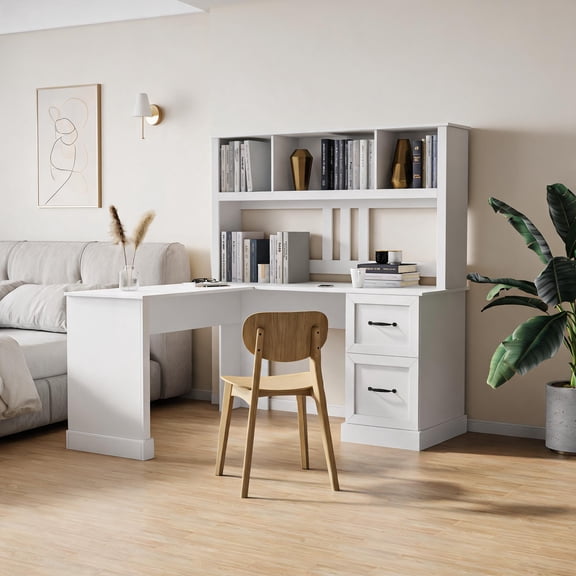 Storage-focused Computer Desk For Home Office, Crisp White MDF With Hutch, Ample Working And Storage Space