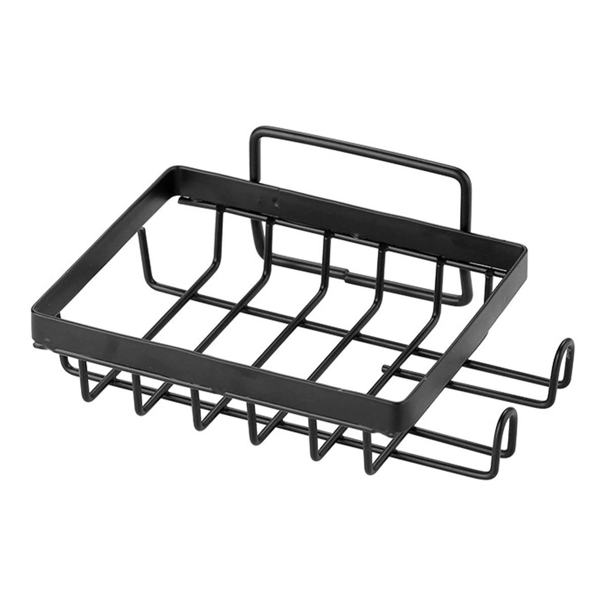 Storage holder for the bathroom, without perforation, black octagonal