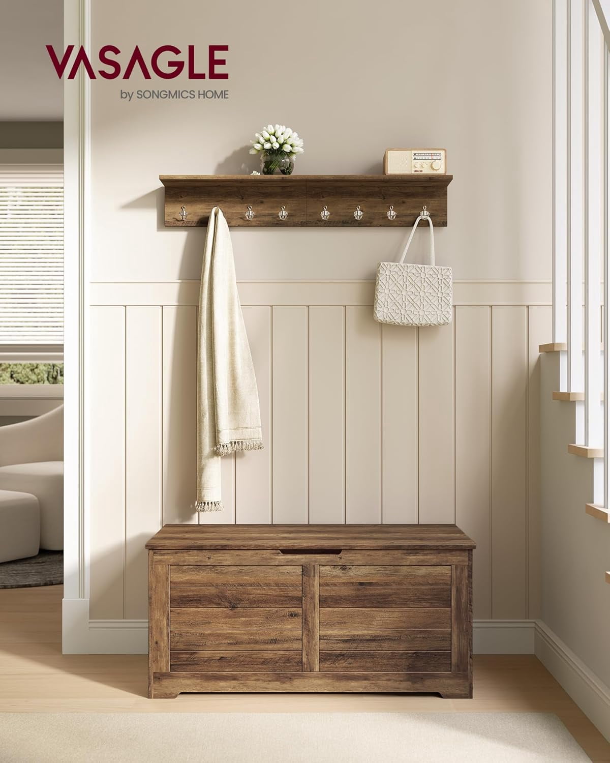 Storage with 2 Safety Hinges, Farmhouse Style Entryway Chest Organizer ...
