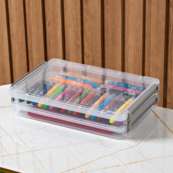 Clear Latching Lid Storage Boxes Portable File Organizer for A4 Documents Scrapbook Paper Craft Container Set, 31.3 cm×21.4 cm×7 cm, Clear B