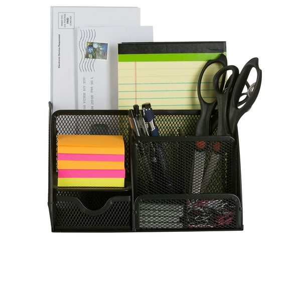 StorageAid OM213 Classic Black Office Supplies Desk Organizer Caddy, 6 Compartments, Drawer, Pen Holder, Memo Holder & File Holder