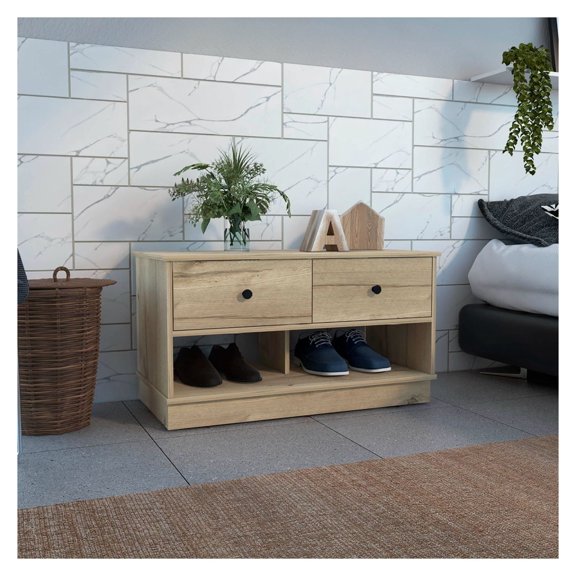 StorageBeji, Lower Shelf, Two Drawers, LightFinish Light Oak