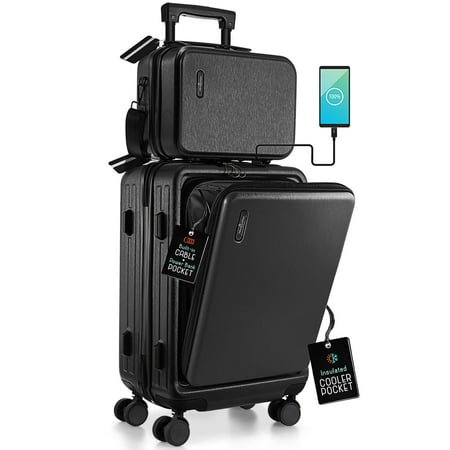 StorageBud 22" Hardside Carry On Luggage 22x14x9 Airline Approved and Expandable Luggage, Front Pocket Luggage Set Spinner Suitcase Set, Black