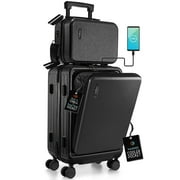 مجموعة أمتعة StorageBud 22 Hardside Carry On 22x14x9 المعتمدة من شركات الطيران والقابلة للتوسيع، مجموعة أمتعة الجيب الأمامي، مجموعة حقيبة سفر دوارة، أسود