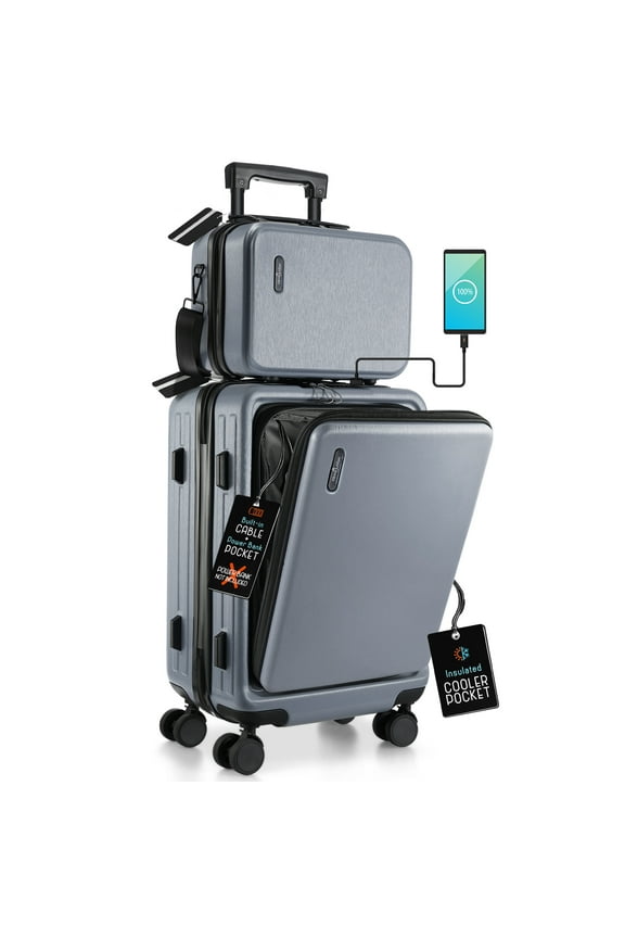 20 inch Hardside Carry-On Expandable Luggage, Front Pocket Luggage Set Spinner Suitcase Set, Grey