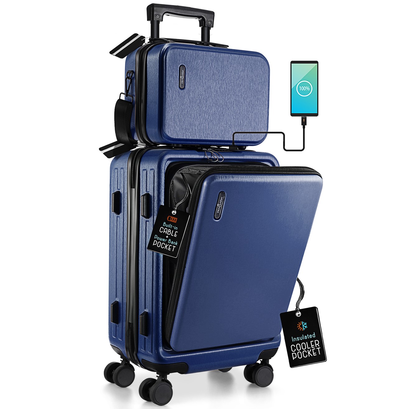 StorageBud 20 inch Hardside Carry-On Expandable Luggage, Front Pocket Luggage Set Spinner Suitcase Set, Navy Blue - image 1 of 10