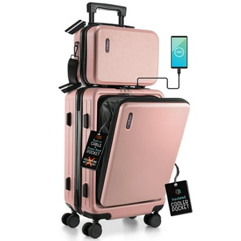 StorageBud 20 inch Hardside Carry-On Expandable Luggage, Front Pocket Luggage Set Spinner Suitcase Set, Pink
