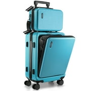 StorageBud 20 inch Hardside Carry-On Expandable Luggage, Front Pocket Luggage Set Spinner Suitcase Set, Teal