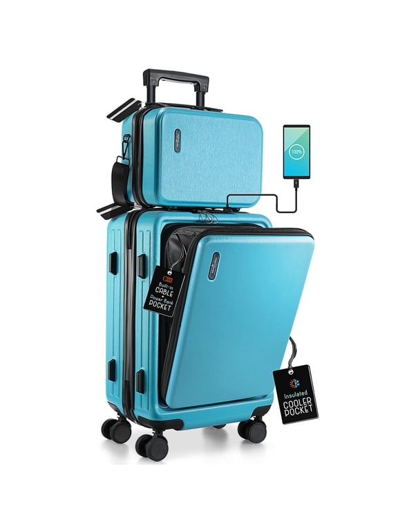 22" Hardside Carry On Luggage 22x14x9 Airline Approved and Expandable Luggage, Front Pocket Luggage Set Spinner Suitcase Set, Teal