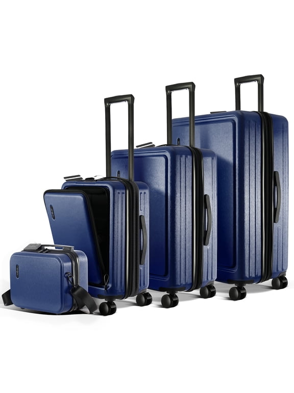 4 Piece Hardshell Exapandable Luggage Set, Spinner Luggage Suitcase Set, Navy Blue
