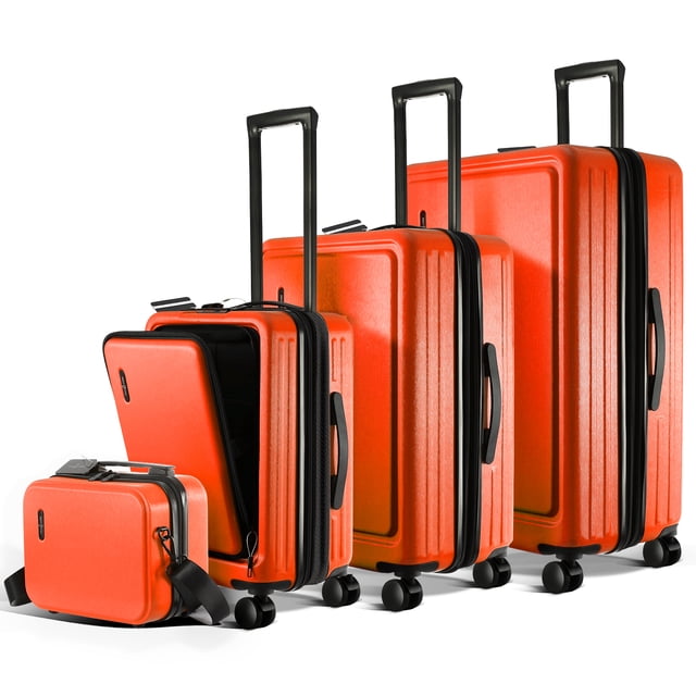 StorageBud 4 Piece Hardshell Exapandable Luggage Set, Spinner Luggage Suitcase Set, Orange