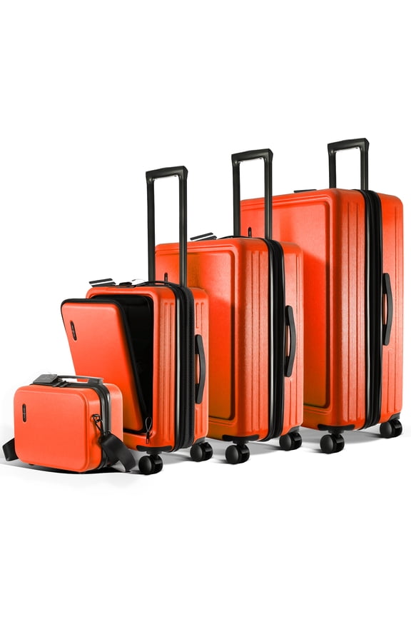 4 Piece Hardshell Exapandable Luggage Set, Spinner Luggage Suitcase Set, Orange