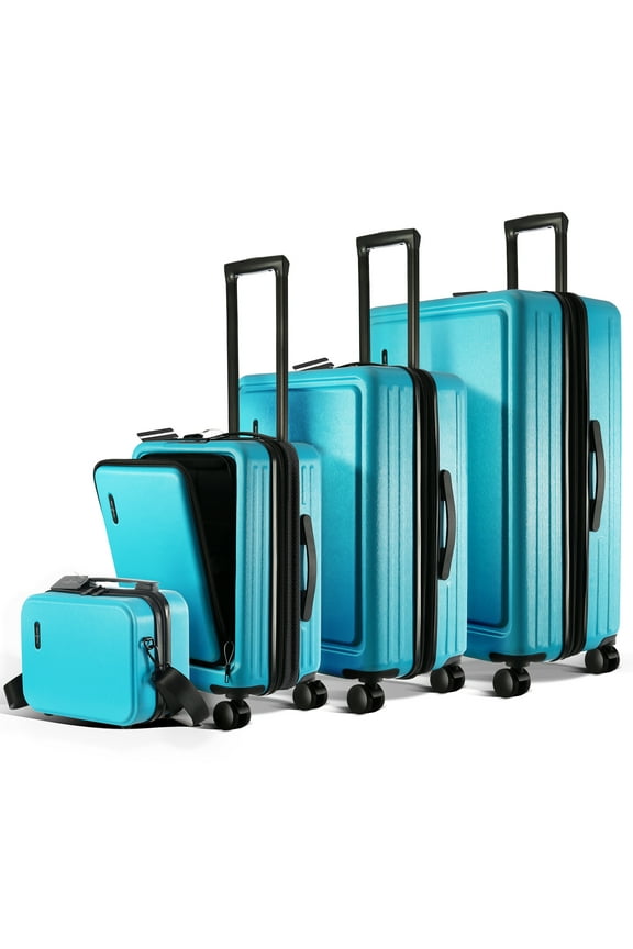4 Piece Hardshell Exapandable Luggage Set, Spinner Luggage Suitcase Set, Teal Blue