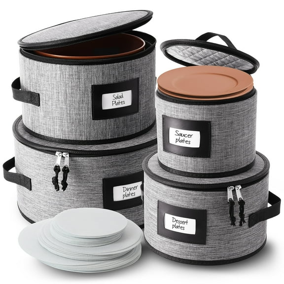 StorageBud China Plate Storage Set, 12 Capacity Fabric Padded Dinnerware Storage Dish Containers (4pc)