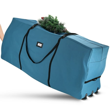 StorageBud Christmas Tree Rolling Storage Bag, Extra Large Holds Up to 9 Ft. Heavy Duty Tear-Proof Fabric, Blue
