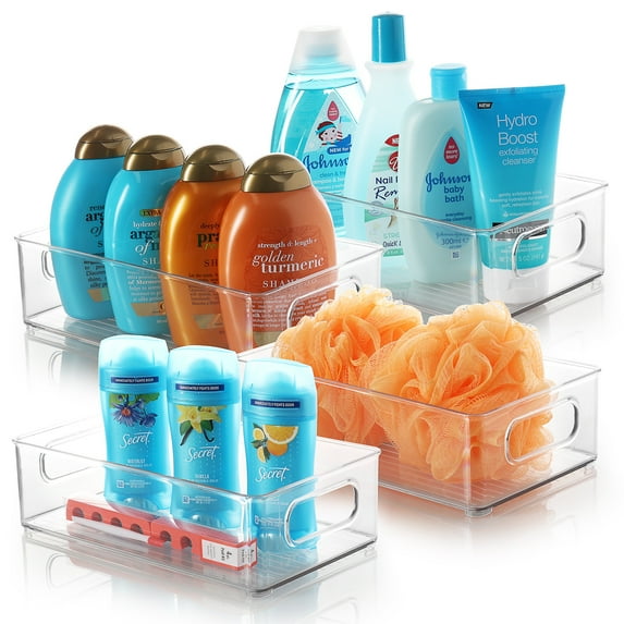 StorageBud Clear Storage Bins , 10X6X3" Plastic Containers,4 Pack Storage Containers