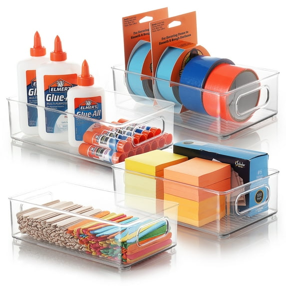 StorageBud Clear Storage Bins , 10X6X3" Plastic Containers,4 Pack Storage Containers