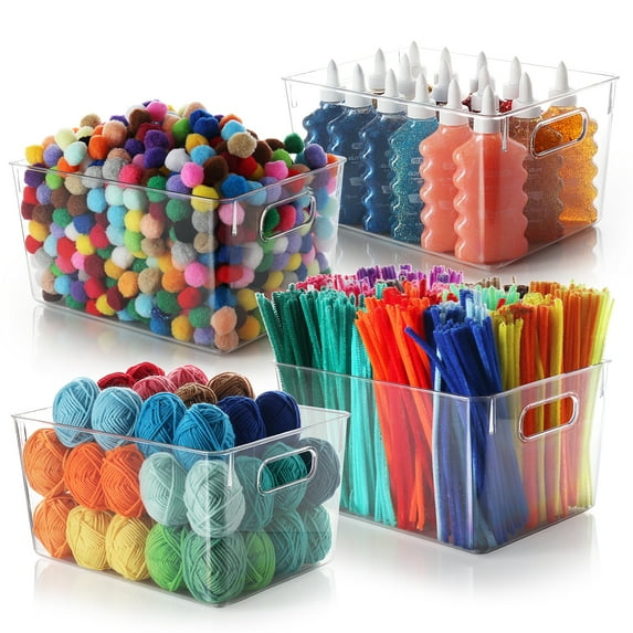 StorageBud Clear Storage Bins , 11X8X6" Plastic Containers,4 Pack Storage Containers