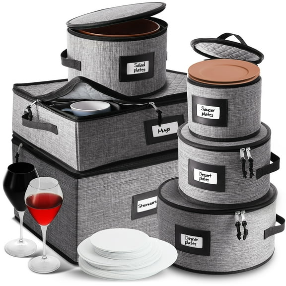 StorageBud Faux Leather Hard Shell Stackable Dinnerware Storage Container Set (6 Count)