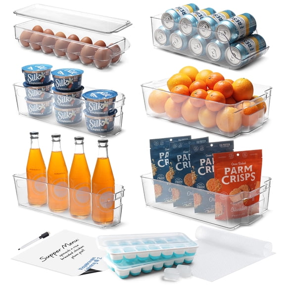 StorageBud Fridge Organizer - 14 Piece Refrigerator Organizer Bins - Stackable Freezer Organizer - Clear Refrigerator Organizer - Multi Size Acrylic Fridge Bins