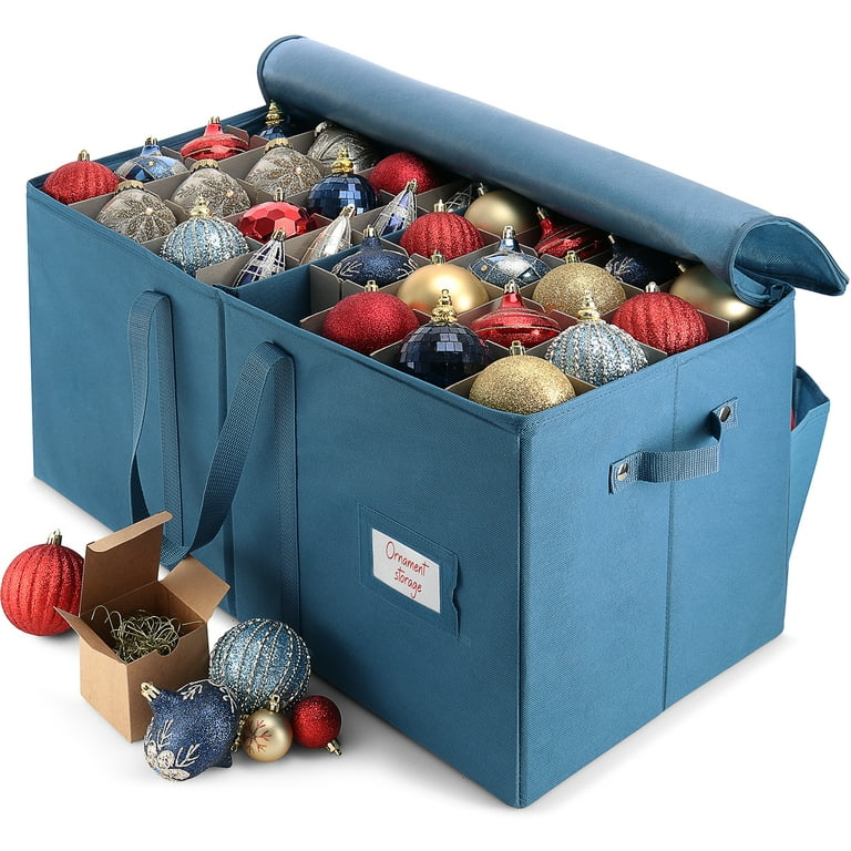 BROSYDA Christmas Ornament Storage Box, Ornament Storage Organizer Fits 128  of 3 inch Ornament Balls, 8 Removable Tray Ornament Storage with Dividers
