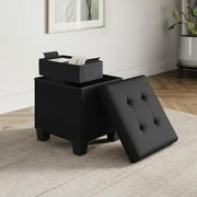 StorageBud Ottoman with Storage Bench, 15-inch Foot Stool Storage Ottoman, Leather, Black