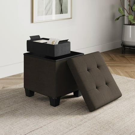 StorageBud Ottoman with Storage Bench, 15-inch Foot Stool Storage Ottoman, Linen, Brown