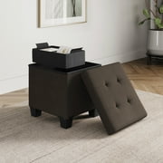 StorageBud Ottoman with Storage Bench, 15-inch Foot Stool Storage Ottoman, Linen, Brown