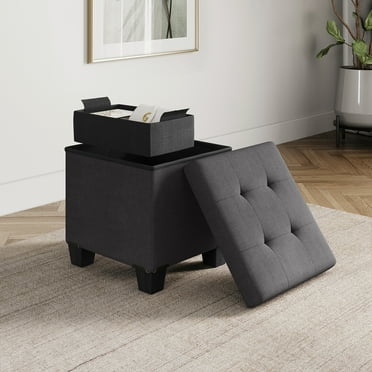 StorageBud Ottoman with Storage Bench, 15-inch Foot Stool Storage Ottoman, Linen, Gray