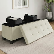 StorageBud Ottoman with Storage Bench, 43-inch Storage Ottoman, Linen, White