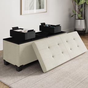 StorageBud Ottoman with Storage Bench, 43-inch Storage Ottoman, Linen, White