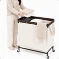 thumbnail image 1 of StorageWorks 3 Section Large Laundry Hamper, 120L Rolling Laundry Sorter Cart with Wheels, Beige, 1 of 8