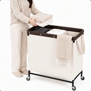 StorageWorks 3 Section Large Laundry Hamper, 120L Rolling Laundry Sorter Cart with Wheels, Beige