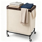 StorageWorks 2 Section Laundry Hamper, 100L Laundry Sorter Cart with Wheels and Handle, Beige