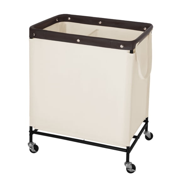 StorageWorks 2 Section Laundry Hamper, 100L Laundry Sorter Cart with Wheels and Handle, Beige