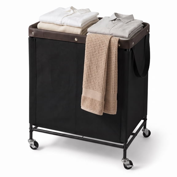 StorageWorks 100L Laundry Hamper, Rolling Laundry Sorter Cart with Wheels, Bag and Handle, Black
