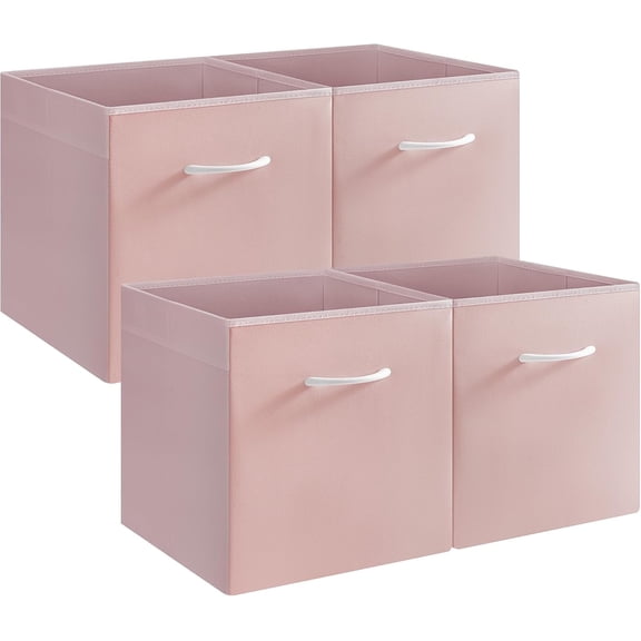 StorageWorks 13 Inch Cube Storage Bins, Leather Storage Baskets with Handles, Collapsible Cube Organizer for Shelves and Closet, 4-Pack, Pink