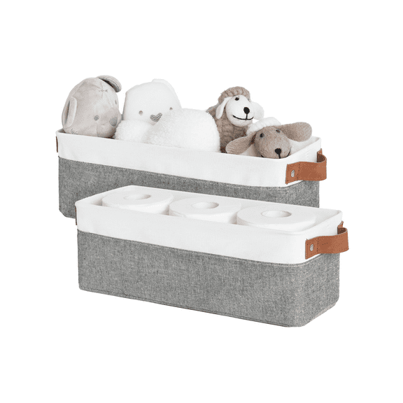 StorageWorks 2-Pack Narrow Storage Bins with Handle, Small Fabric Baskets for Closet and Shelf, White&Gray