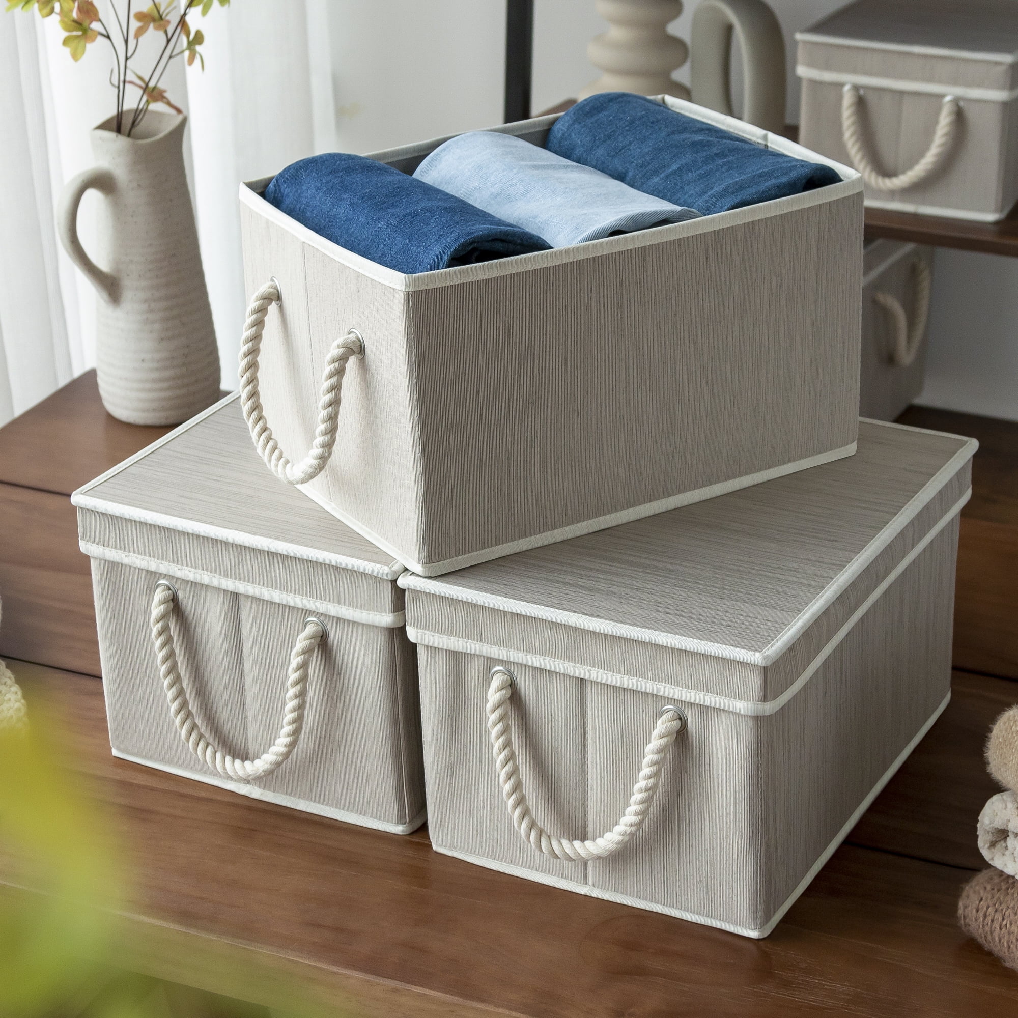 TYEERS Collapsible Storage Bins with Lids, Patchwork Design, Washable,  Fabric Storage Boxes for Organizing, 14.9x9.8x9.8 inches