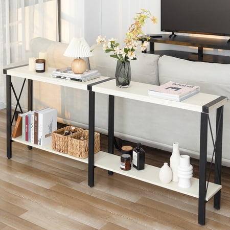 StorageWorks Console Table, Long Sofa Table with Shelf for Living Room and Entryway, White