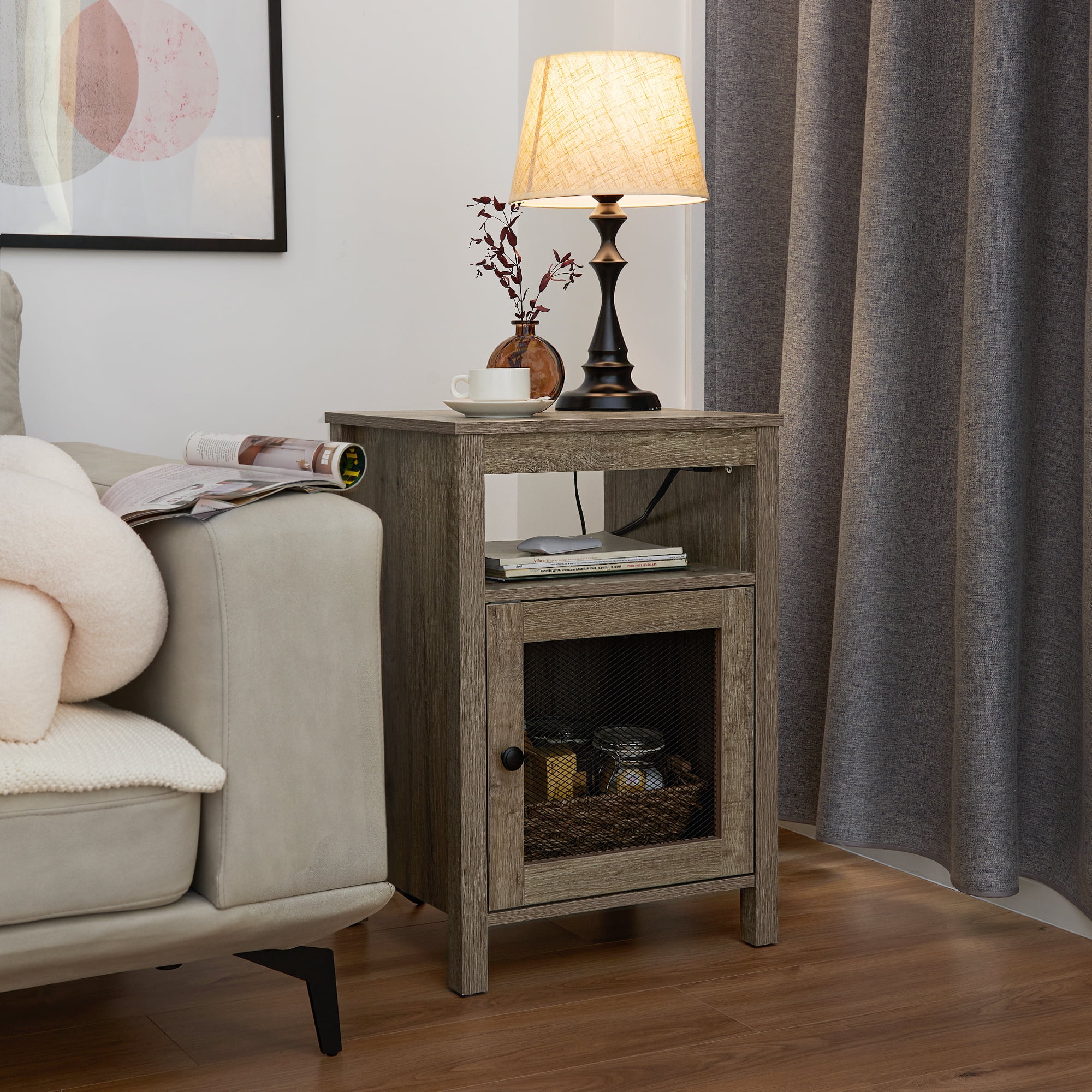 StorageWorks End Table with USB Ports & Power Outlets, Farmhouse