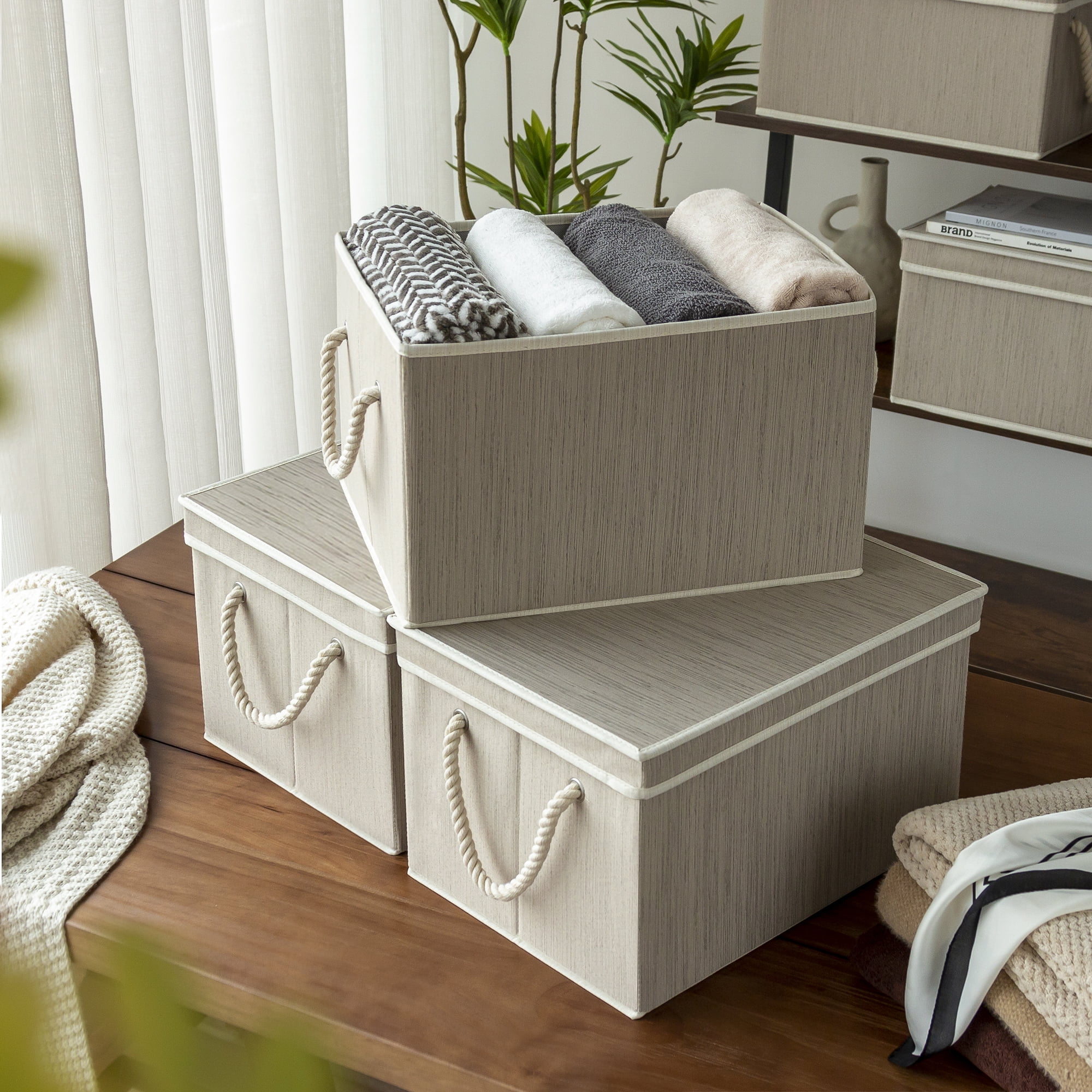 TYEERS Large Collapsible Storage Bins with Lids, Patterns