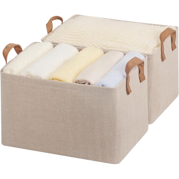 StorageWorks Fabric Storage Bins, Large Storage Baskets for Shelves,Closet Organizers with Handles, 2-Pack, Brown and Beige