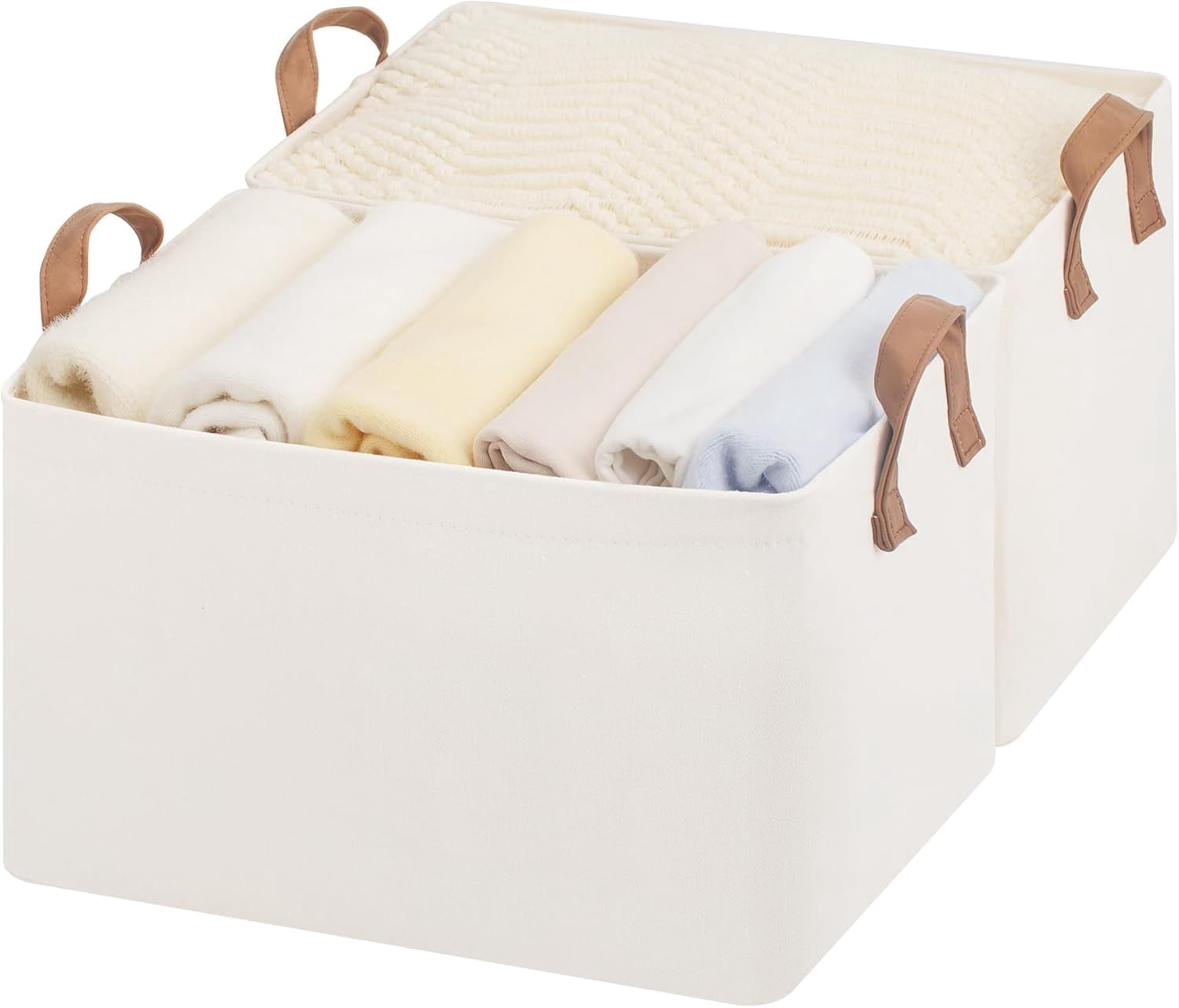 StorageWorks Fabric Storage Bins, Large Storage Baskets for Shelves,Closet Organizers with Handles, 2-Pack, Natural