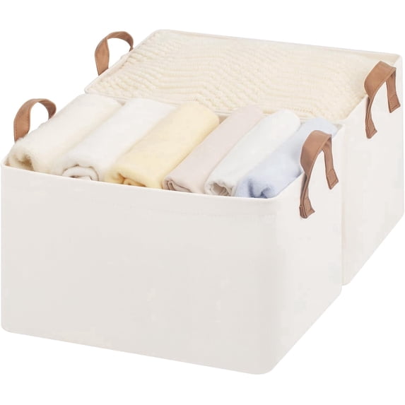 StorageWorks Fabric Storage Bins, Large Storage Baskets for Shelves,Closet Organizers with Handles, 2-Pack, Natural