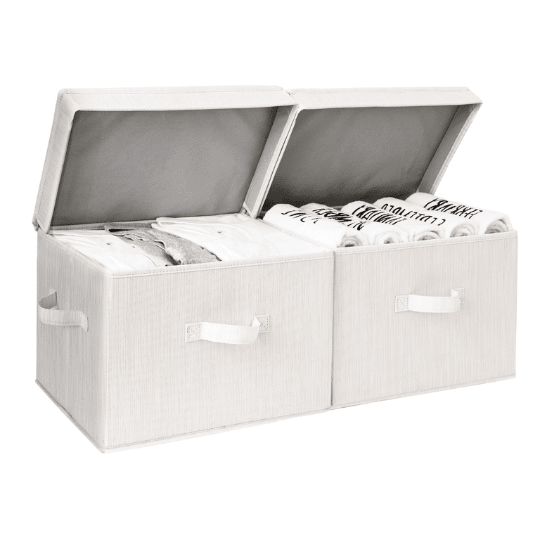 StorageWorks Fabric Storage Bins with Lids Handles Decorative Storage Boxes for Closet Shelf Large Storage Bins 2 Pack White 15.75 x 9.75 x