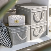 StorageWorks Fabric Storage Bins with Lids, Foldable Storage Boxes for Closet, Decorative Storage Bins Gray, 3-Pack