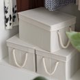 thumbnail image 1 of StorageWorks Fabric Storage Bins with Lids and Rope Handles Storage Fabric Bedroom, Off-White, 3PC, 1 of 10