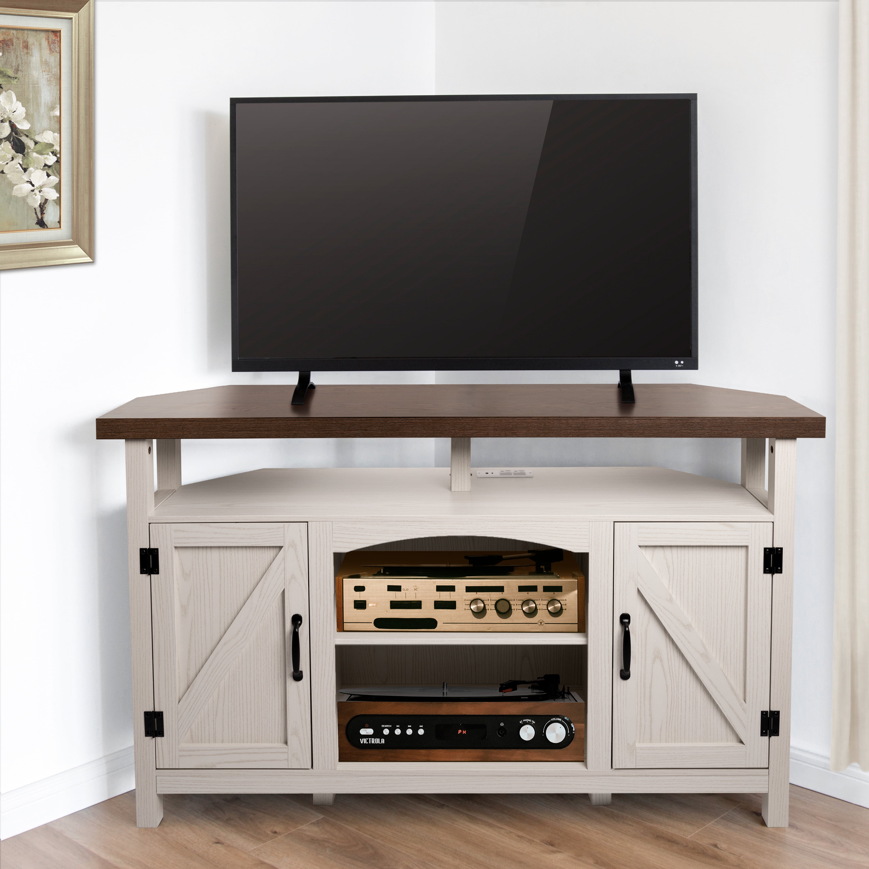StorageWorks Farmhouse Corner TV Stand for TVs up to 60", Entertainment