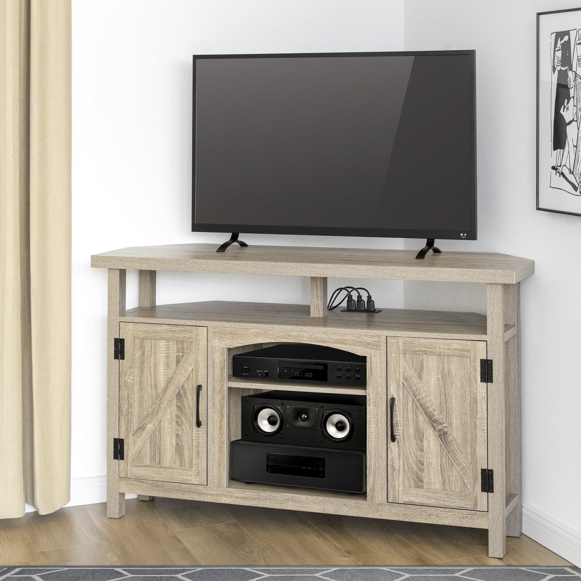 StorageWorks Farmhouse Corner TV Stand for TVs up to 60